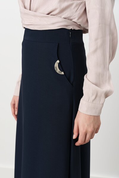 Nihan Cepleri Metal Aksesuarlı Etek Lacivert