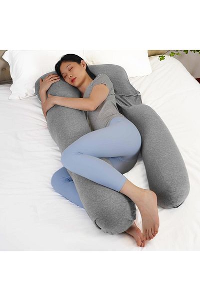 Moon Organic U Shaped Maternity Pillow with Detachable Back Support-Light Grey
