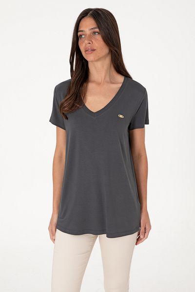 U.S. Polo Assn. Γυναικείο μπλουζάκι Anthracite V-Neck Basic 50300829-VR006