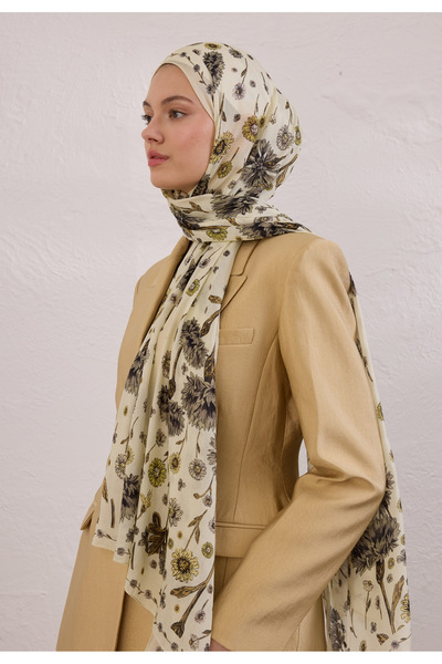 Fresh BLOOMING DAHLIA DESEN RAMİ ŞAL SOFT SARI
