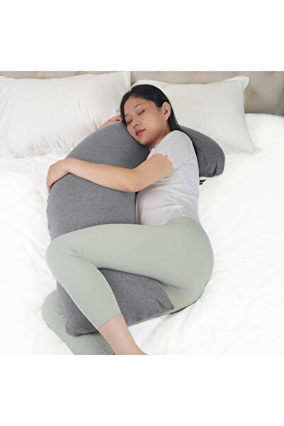 Moon وسادة أمومة عضوية على شكل حرف L - رمادي فاتح