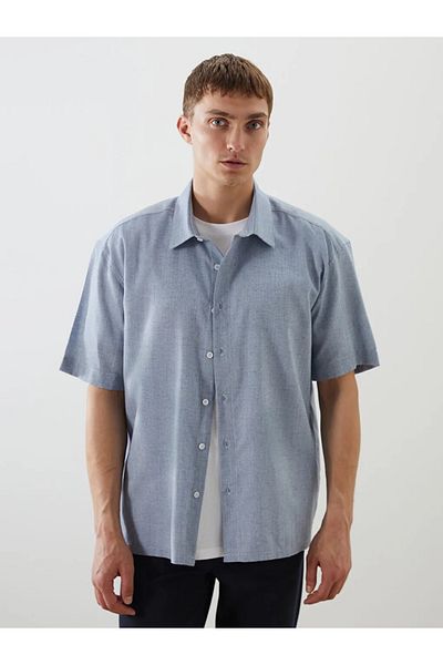 LC Waikiki Lcw Vision Blue Regular Fit Short Sleeve Dobby Men's Shirt