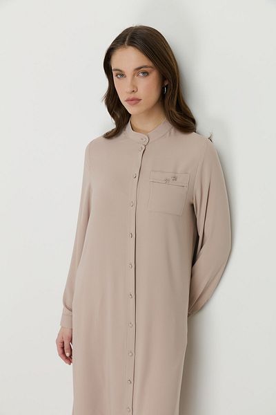 Nihan Plus Size Accessory Detailed Basic Tunic Beige