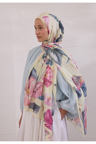 Fresh Elegant Flower Pattern Rami Shal Soft Yellow