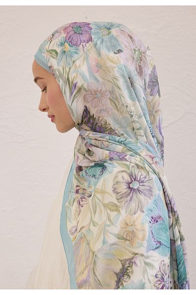 Fresh Vintage Garden Pattern Rami Shal Gök Mavi̇