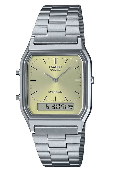 Casio ساعة كاسيو للجنسين من الطراز القديم، تناظرية ورقمية، مينا خضراء لؤلؤية