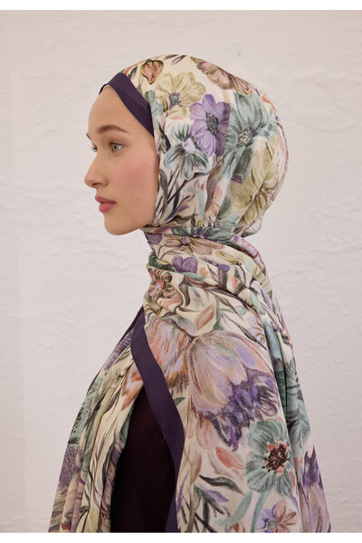 Fresh VINTAGE GARDEN DESEN RAMİ ŞAL MORCİVERT