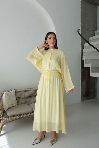 Hatun Atila Oversize Stone Detailed Shirt and Flowy Lined Skirt Two-Piece Set 8830 - Yellow