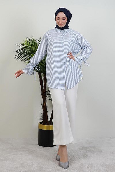 GİYZAMİLA Lapel Guipure Shirt Indigo