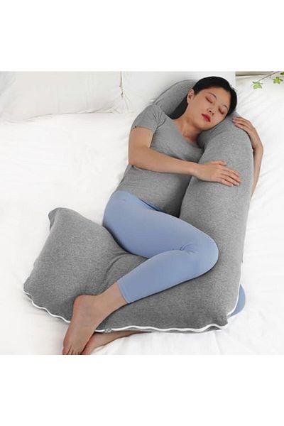 Moon Organic J Shaped Maternity Pillow-Light Grey