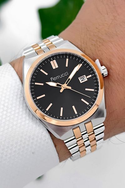 Ferrucci Men's Wristwatch - Zmfer180 |   Steel Case & Steel Cord |   Black Dial Elegance