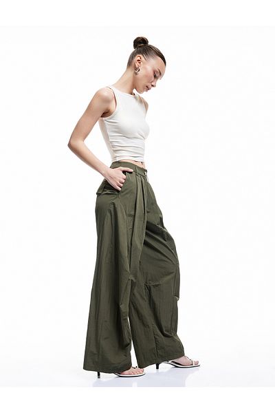 Koton Pleated Comfortable Fit Button Pocket Detailed Parachute Trousers