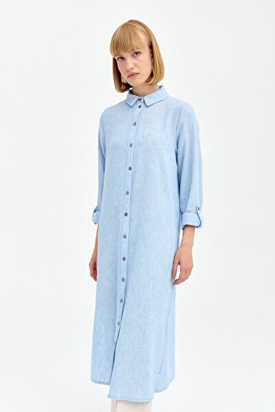 Nihan Doğal Kumaş Uzun Tunik Açık Mavi