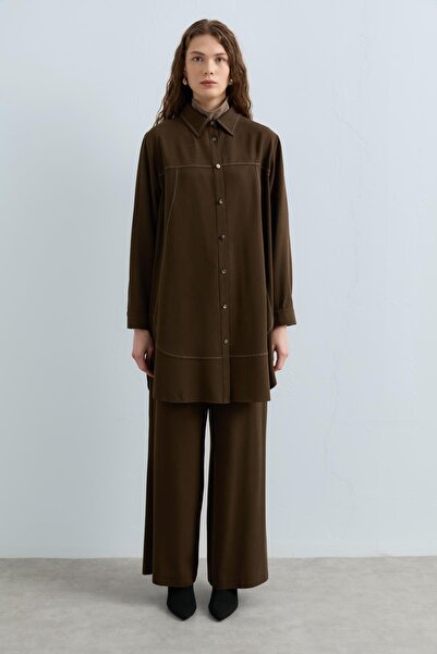 Nihan Gömlek Yaka Rahat Kalıp Tunik Haki