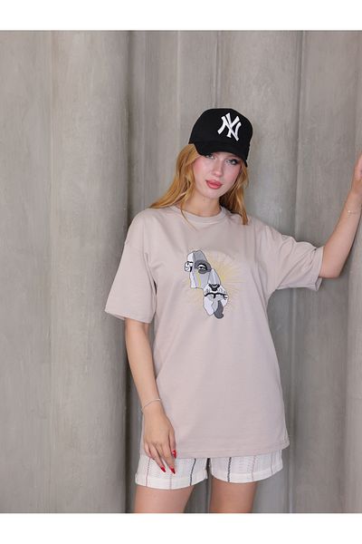 GRODYT Grody.T Oversize Loose Boyfriend Women's T-Shirt Crew Neck Two-Thread Knitted Embroidery T-Shirt.