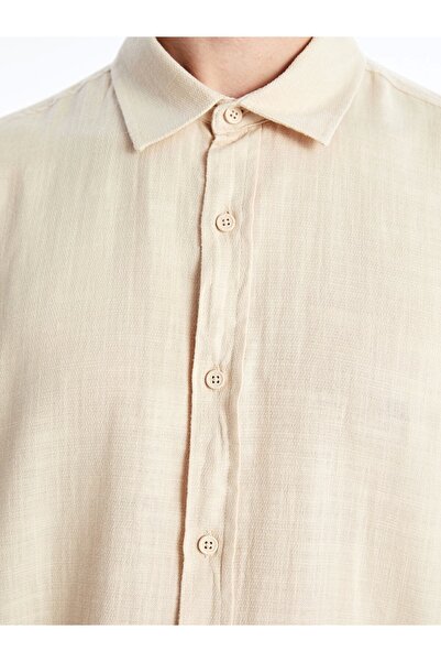 LC Waikiki Ανδρικό πουκάμισο XSIDE Μπεζ Regular Fit μακρυμάνικο ποπλίνα