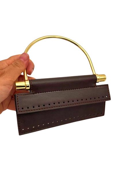 angel çanta aksesuar Faux Leather Metal Bag Handle Silk Model Dark Brown Color Light Gold Metal (New