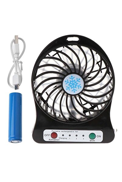 TEKNO İSTANBUL Şarjlı Mini Vantilatör Masa Üstü 3 Kademeli Usb Mini Fan Siyah