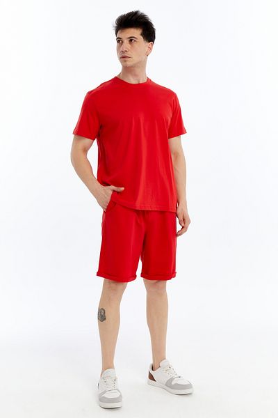KRAVEN Men's 2-Piece T-Shirt & Double Leg Shorts Set, Combed Cotton, Lycra Fabric Regular Fit