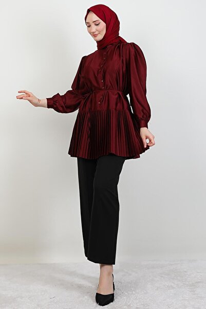 GİYZAMİLA Six Pleated Shirt Claret Red