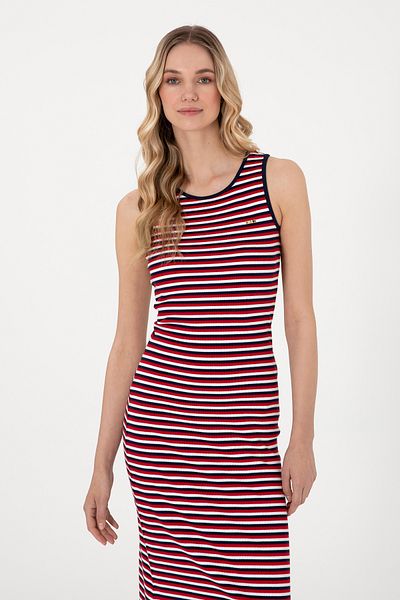 U.S. Polo Assn. Women's Navy Blue Striped Sleeveless Crew Neck Midi Length Knitted Dress 50305871-Vr033