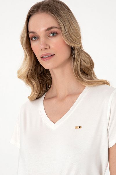 U.S. Polo Assn. Women's White Glitter V-Neck T-Shirt 50305781-Vr013