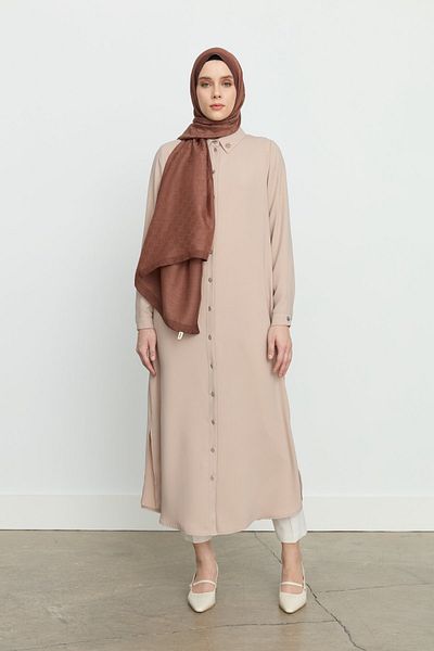 Nihan Basic Tunic Beige with Side Slits