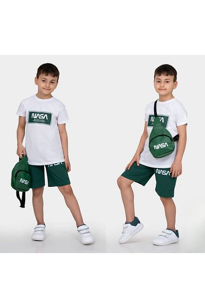 Amur Children's T-Shirt & Shorts & Bag Suit Nasa Printed 3 Pieces