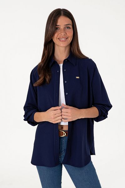 U.S. Polo Assn. Women's Navy Blue Striped Long Sleeve Tunic Shirt 50306408-Vr033