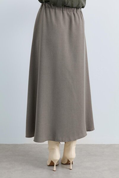 Nihan Beli Lastikli Fermuar Detaylı Etek Haki