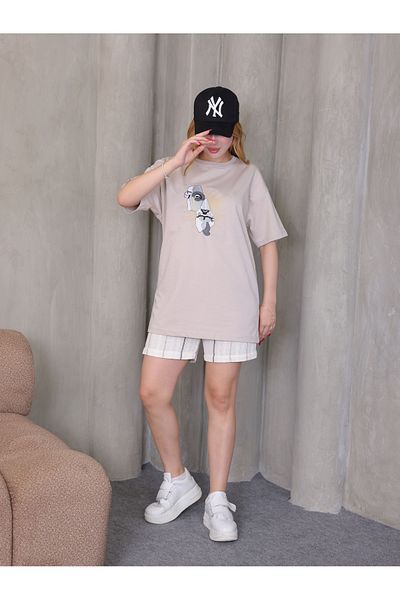 GRODYT Grody.T Oversize Loose Boyfriend Women's T-Shirt Crew Neck Two-Thread Knitted Embroidery T-Shirt.