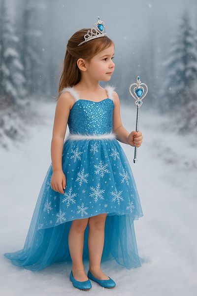 Parti Kırtasiye Frozen Frozen Elsa Costum Fata Copii Fata Scurt Spate Rochie Printesa Coada Lunga