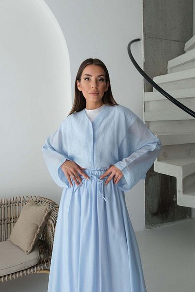 Hatun Atila Oversize Stone Detailed Shirt and Flowy Lined Skirt Two-Piece Set 8830 - Blue