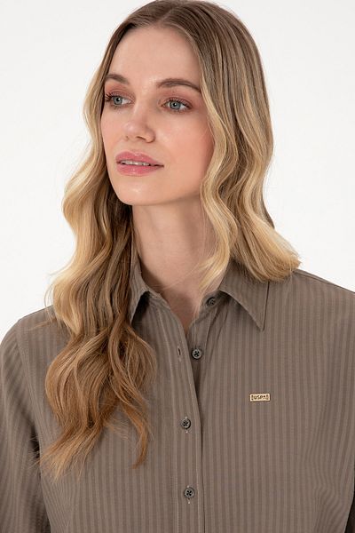 U.S. Polo Assn. Women's Mink Striped Long Sleeve Tunic Shirt 50306408-Vr052
