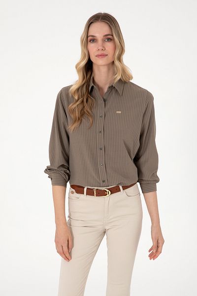 U.S. Polo Assn. Women's Mink Striped Long Sleeve Tunic Shirt 50306408-Vr052