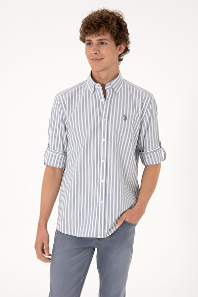 U.S. Polo Assn. Erkek Gri Çizgili Beyaz Gömlek 50306327-VR024