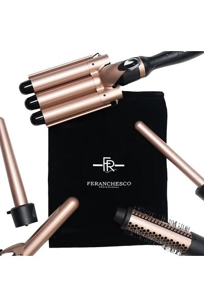 Feranchesco Professional Hair Styler 5 in 1 Curling Wand - Interchangeable Barrel Curling Set for All Hair Types