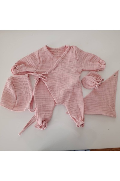 belladuri مجموعة من 4 قطع من Pink Muslin Hospital، مجموعة لحديثي الولادة