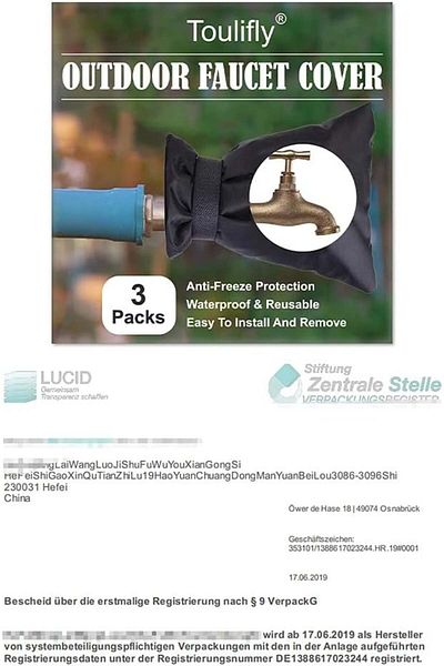 TOULIFLY Set de 2 protecții anti-îngheț pentru robinet exterior Toulifly, material Oxford, negru, 15 x 20 cm