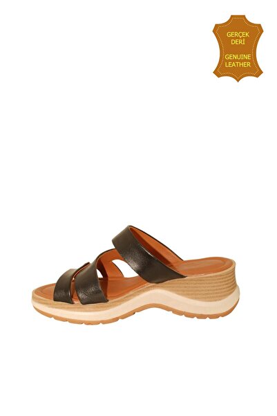 venüs ayakkabı Venus 2409904Y Genuine Leather Women's Anatomical Slippers Black Ç