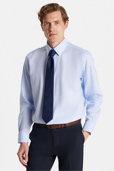 Tudors Regular Fit Blue Non-Iron 100% βαμβάκι φιλικό προς το περιβάλλον Πουκάμισο χωρίς σιδέρωμα με πιστοποίηση Eko Tex