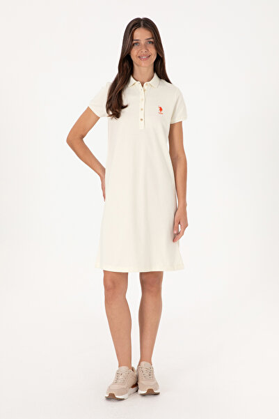U.S. Polo Assn. Γυναικείο Πλεκτό Φόρεμα Κρεμ Χρώματος με Γιακά Πόλο σε Μίνι Μ...