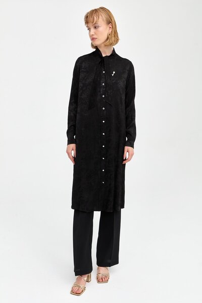 Nihan Jakarlı Fularlı Uzun Tunik Siyah