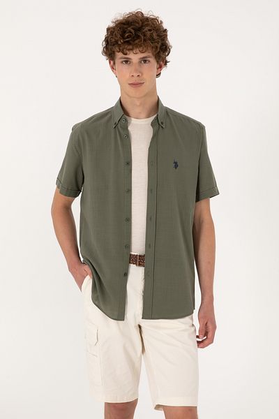 U.S. Polo Assn. Men's Dark Khaki Short Sleeve Shirt 50306324-Vr111