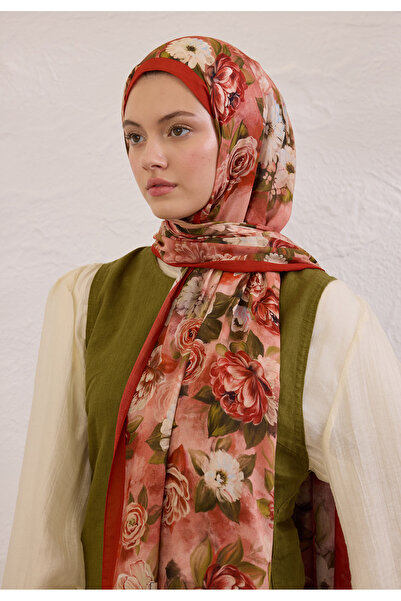 Fresh Magnolia Pattern Ramie Shal Red