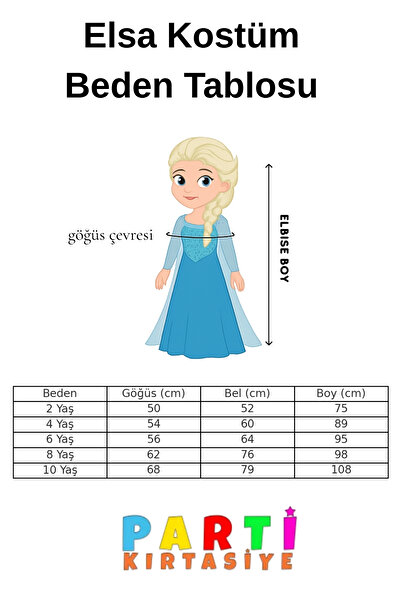 Parti Kırtasiye Karlar Ülkesi Frozen Elsa Kostüm Kız Çocuk Ön Kısa Arka Uzun Kuyruklu Prenses Elbise