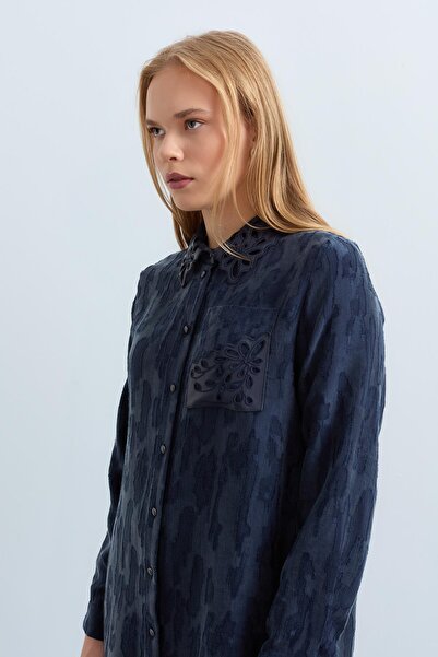 Nihan Yakası Deri Viskon Tunik Lacivert