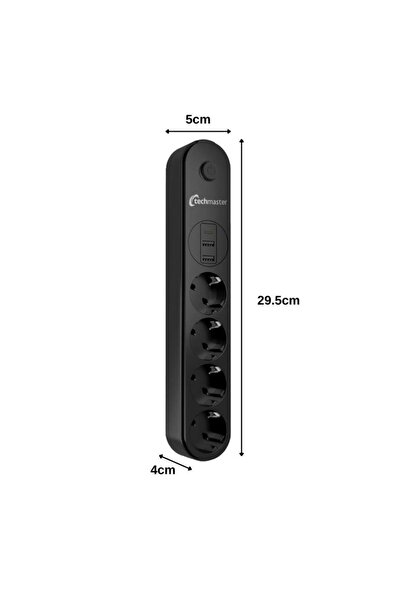 Techmaster 2 Usb+Type-C Akım ve Çocuk Korumalı 4'lü Priz 5mt