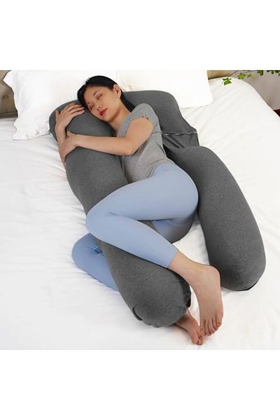Moon Organic U Shaped Maternity Pillow with Detachable Back Support-Grey