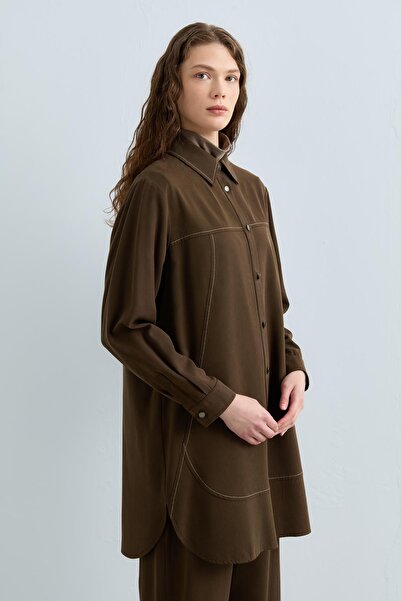 Nihan Gömlek Yaka Rahat Kalıp Tunik Haki